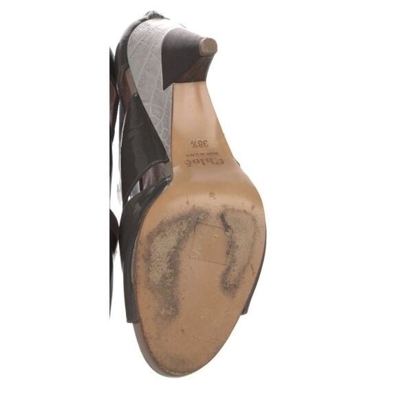 CHLOE Gray Black Patent Leather Gladiator Sandals Cone Heels EU 38.5 - Picture 5 of 5